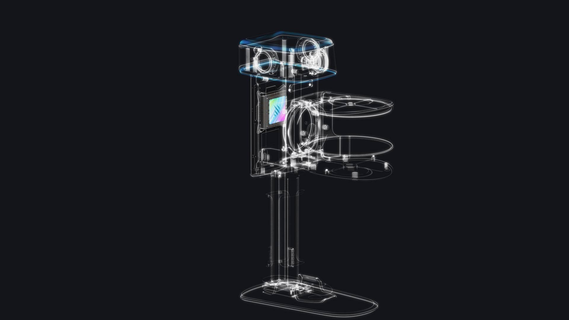 Transparent view of the XGRIDS L3 revealing the internal IMU inertial sensor