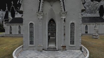 Textured 3D mesh output of the same Gothic church generated in LixelStudio