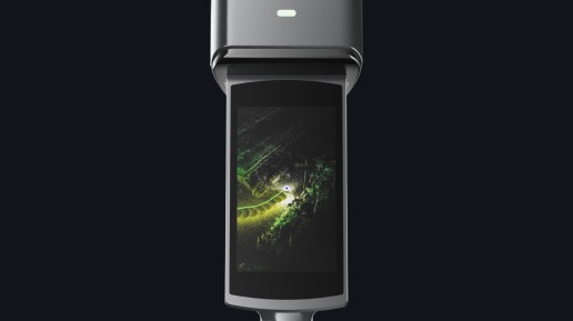 XGRIDS L3 integrated touchscreen showing a live colorized point cloud during scanning
