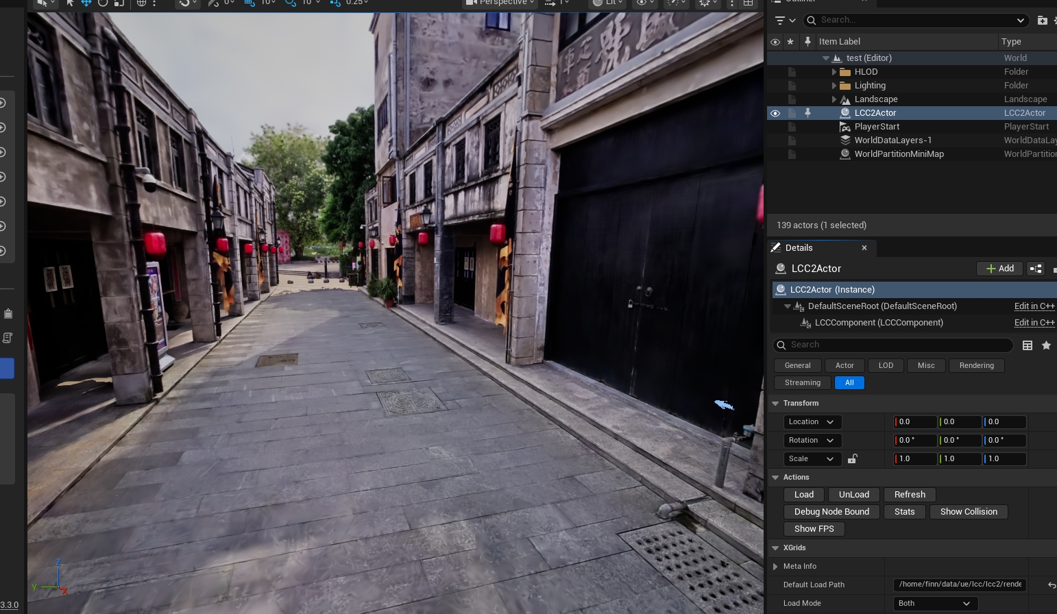lcc2 データの読み込みに成功し Unreal Engine のシーンに表示された状態