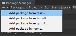 在 Package Manager 中选择 Install package from disk