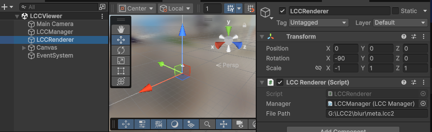 在 Inspector 中设置 LCC Renderer 的 File Path
