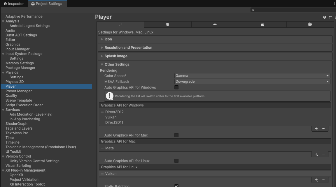 设置Graphics API