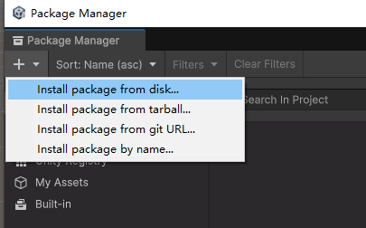 通过 Install package from disk 导入 LCC Unity SDK
