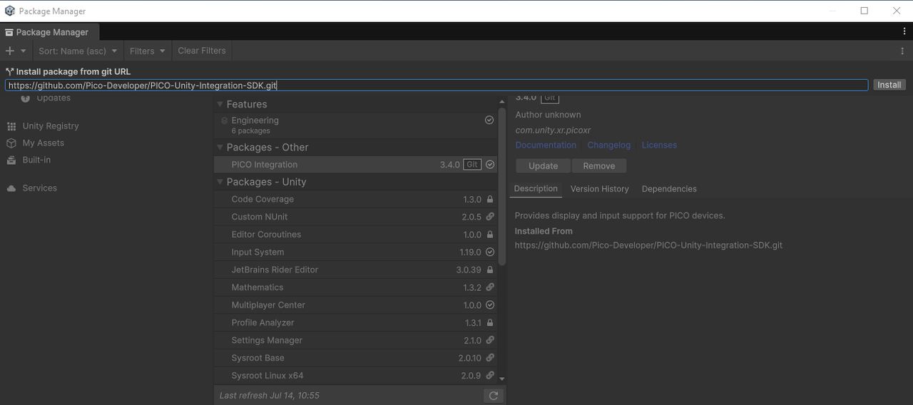 导入 PICO Unity Integration SDK v3.4.0