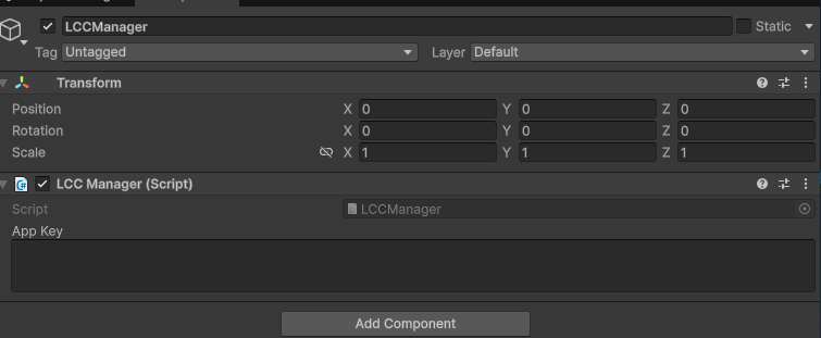 创建 LCCManager 空对象并挂载 LCCManager 脚本