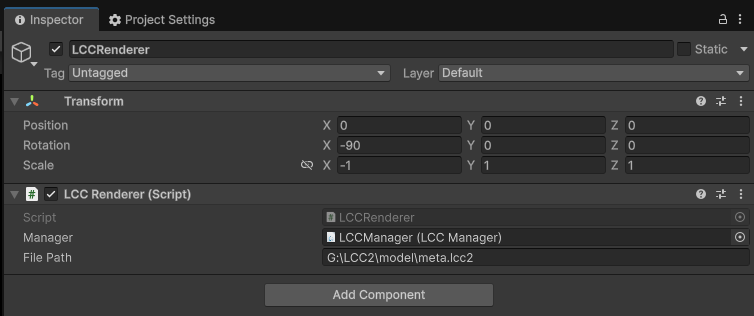 创建 LCCRenderer 空对象并设置坐标系对齐的 Transform