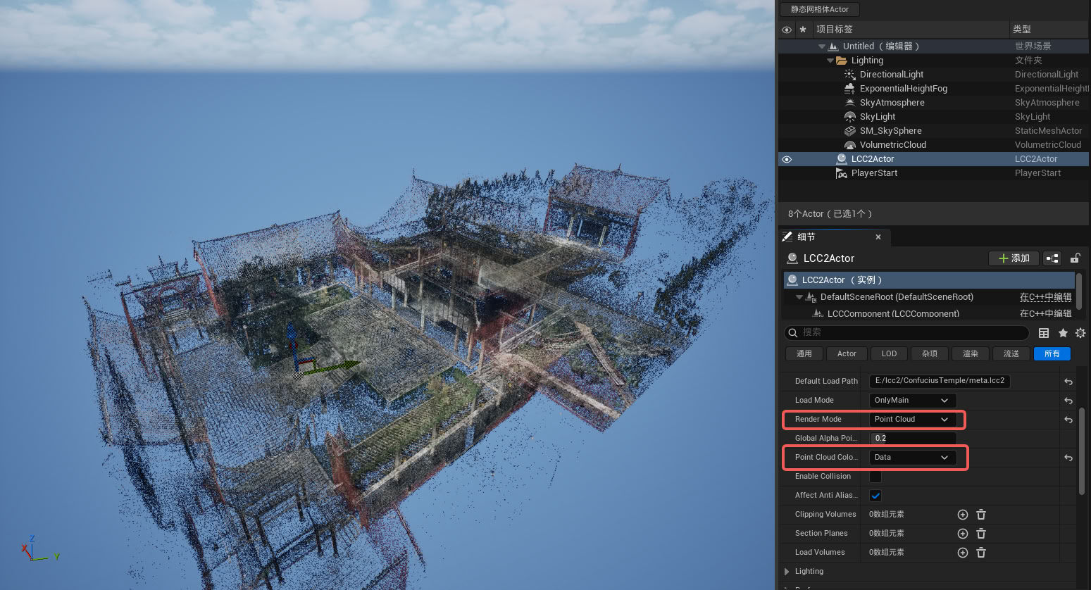 Data coloring in point cloud mode
