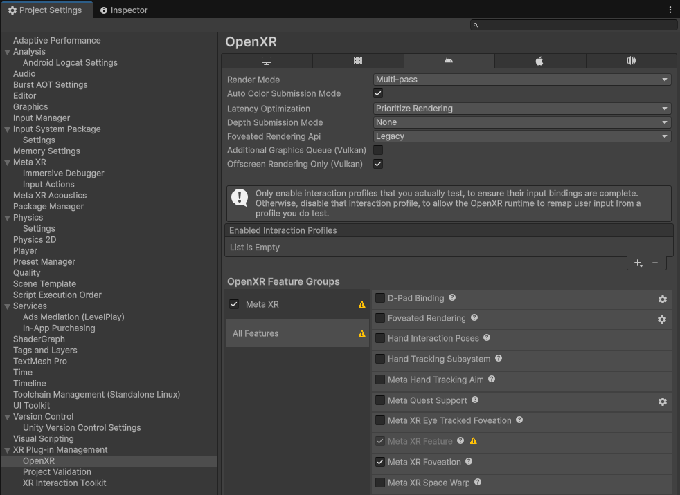 将 OpenXR 的 Render Mode 设为 Multi-pass