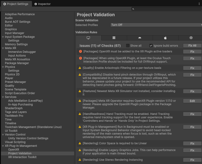 Project Validation 处理前（存在标红验证项）