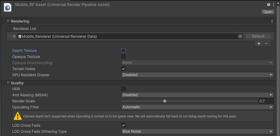 在 Render Asset 中关闭 Depth/Opaque Texture、HDR、MSAA 并设置超分