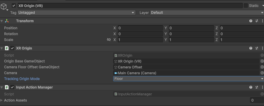 将 XR Origin 的 Tracking Origin Mode 设为 Floor