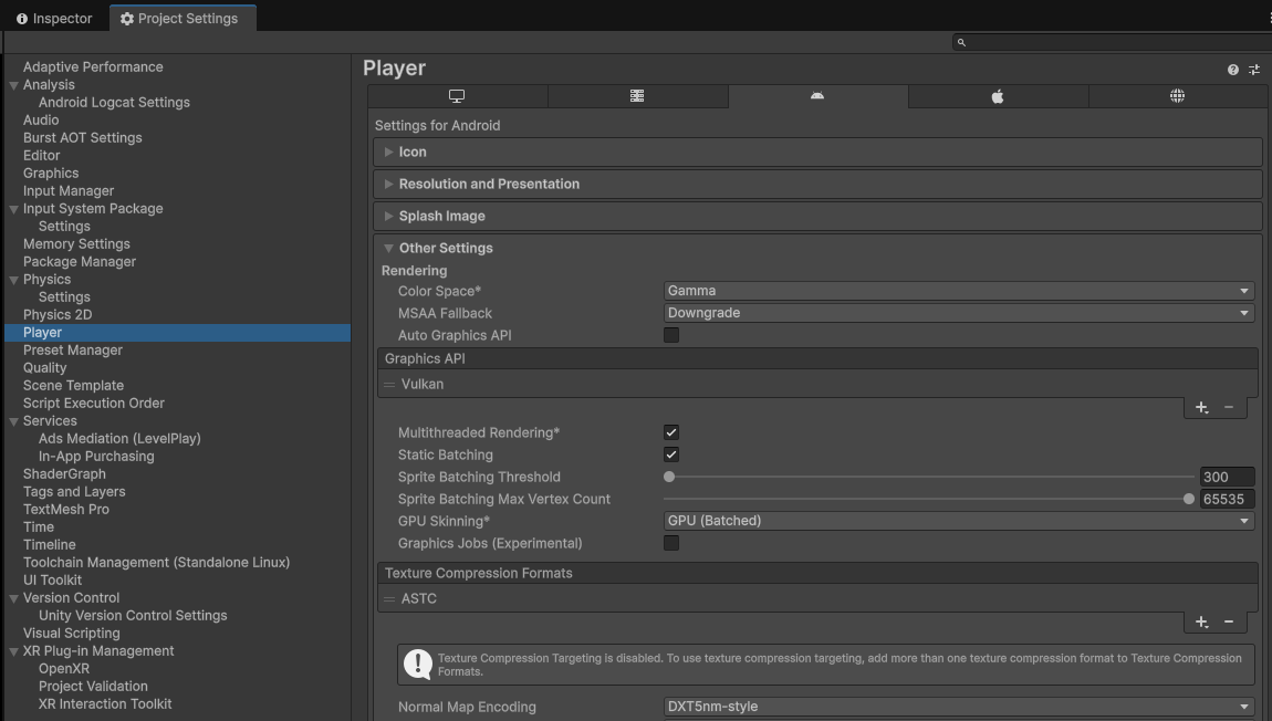 Android 平台设置图形 API 为 Vulkan 与 Gamma 颜色空间