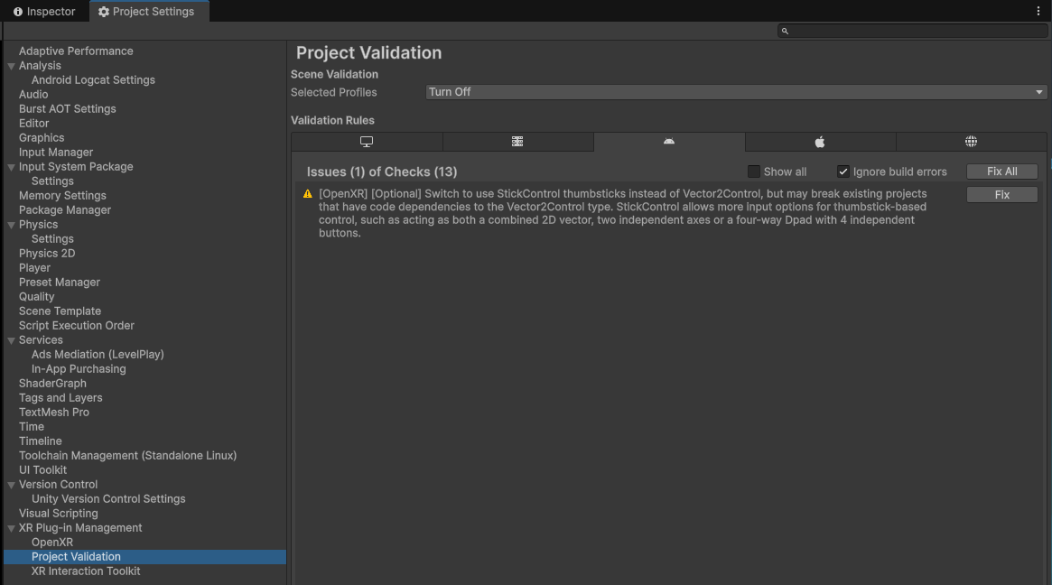 在 Project Validation 中点击 Fix All