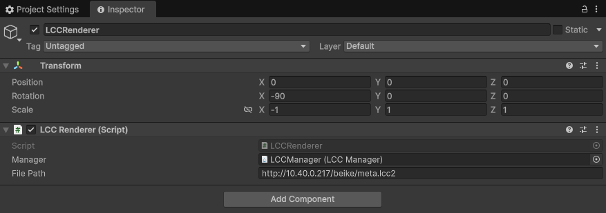 创建 LCCRenderer 空对象并设置坐标系对齐的 Transform