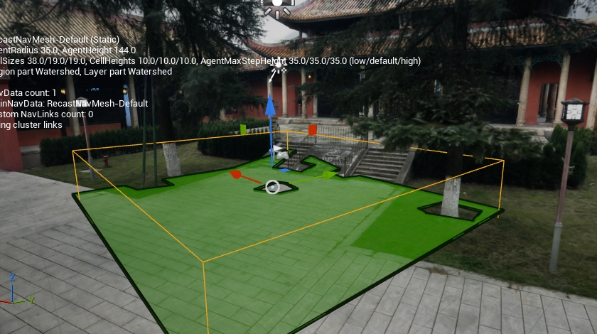 按 P 键显示 LCC 场景中的绿色 NavMesh 可行走区域