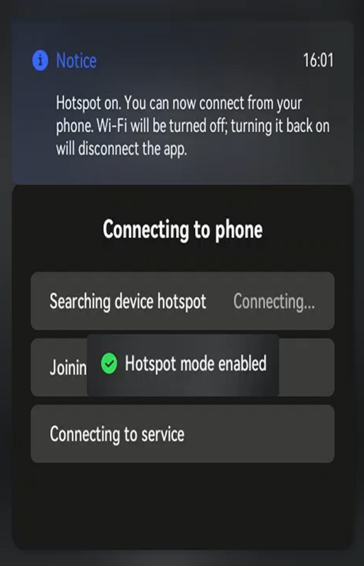 Device entering hotspot mode
