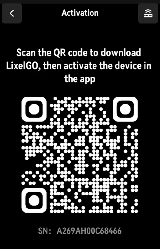 Activation screen on the device