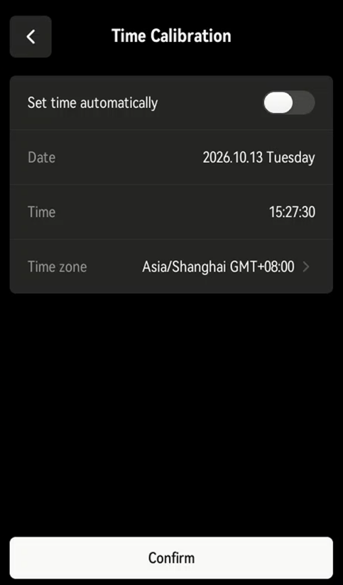 Time Calibration screen
