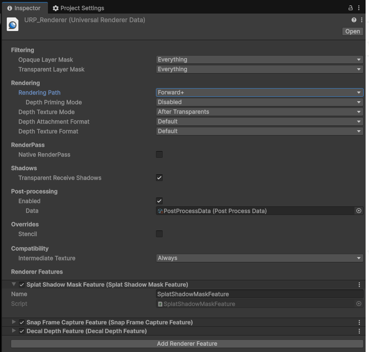 在 URP Renderer 中添加 Decal Depth Feature