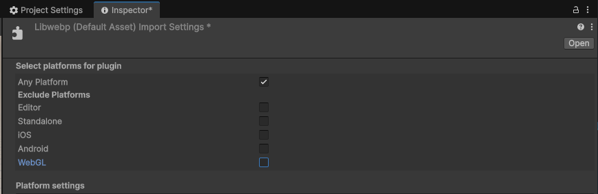在 Unity Inspector 中检查 bundle 的插件平台设置
