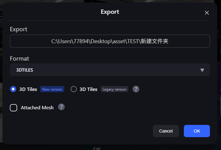 3D Tiles export dialog