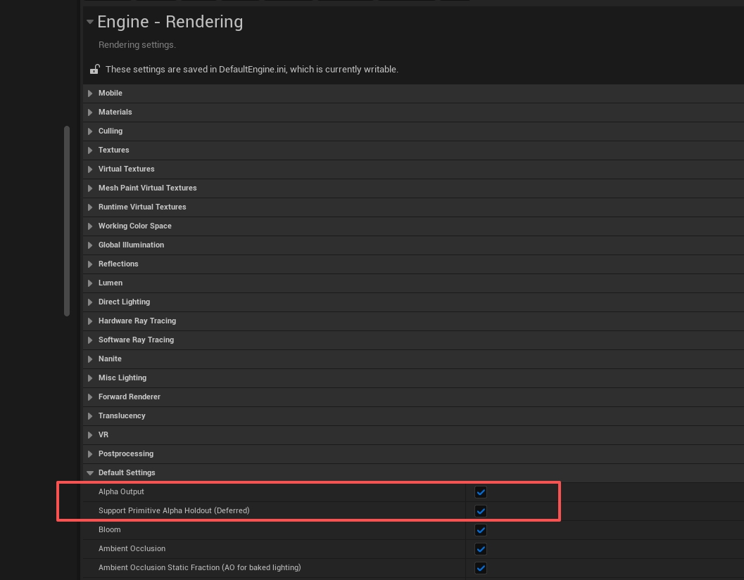 Post-processing alpha channel setting in UE 5.4